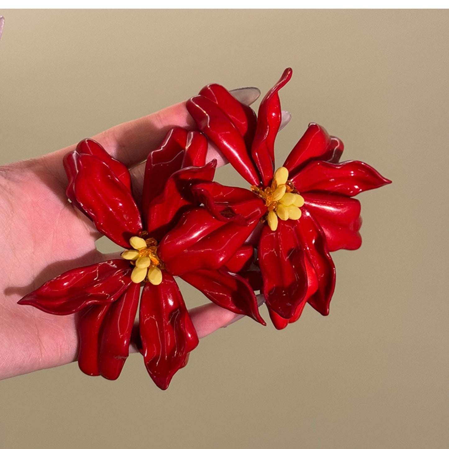 浪漫烏托邦安可拉紅色花朵流蘇耳釘氛圍感長款耳釘輕奢高級感耳飾