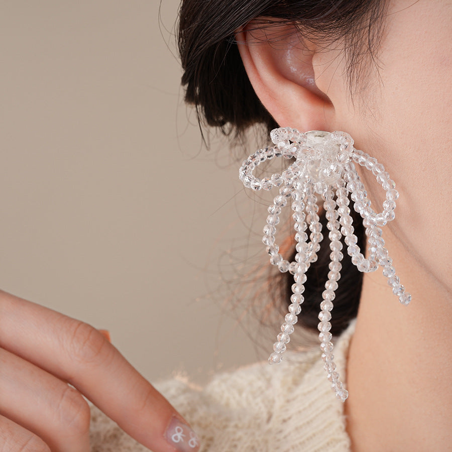 銀針小清新玻璃珠花朵流蘇耳環小衆個性誇張耳釘時尚度假風耳飾女