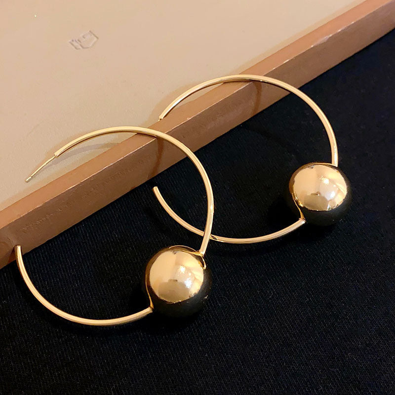 銀針歐美跨境金屬風素圈幾何耳圈氣質個性耳釘耳環誇張高級感耳飾