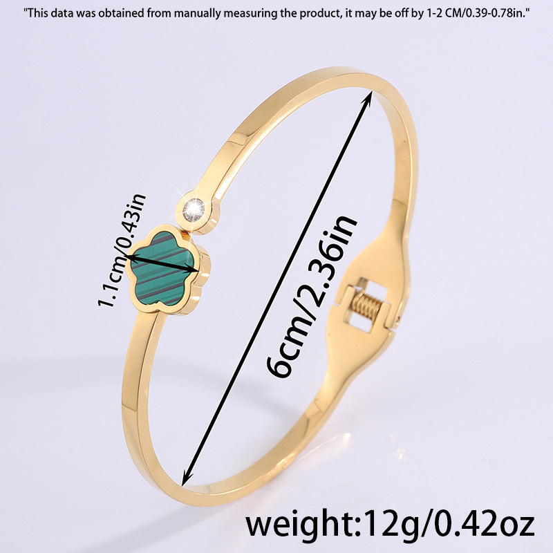 韓版五葉花玫瑰金鈦鋼手鐲時尚爆款手飾鑲鑽女新款個性不鏽鋼手環