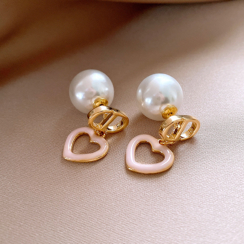 銀針法式復古字母豬鼻子土星珍珠耳環一款兩戴耳釘輕奢高級感耳飾