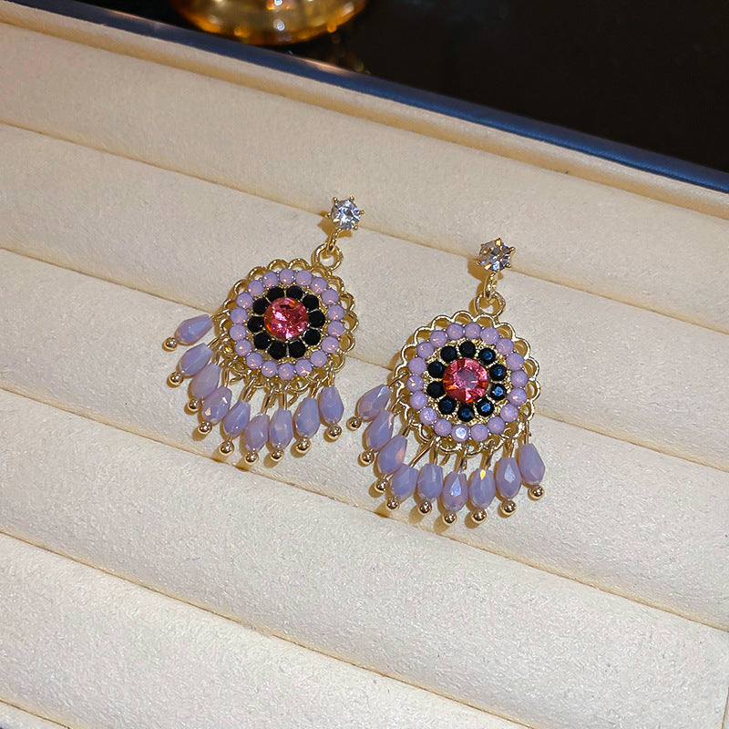 銀針超仙珍珠花朵流蘇耳環氣質時尚耳釘跨境歐美誇張高級感耳飾女