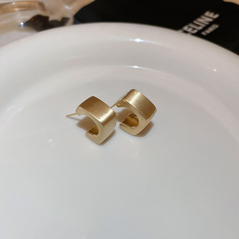 跨境銀針金屬風褶皺圓形幾何豆豆耳釘時尚氣質耳環歐美時尚耳飾女