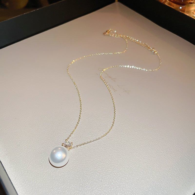 韓國時尚冷淡風鑲鑽愛心珍珠項鍊網紅小衆設計感氣質鎖骨鏈項飾女