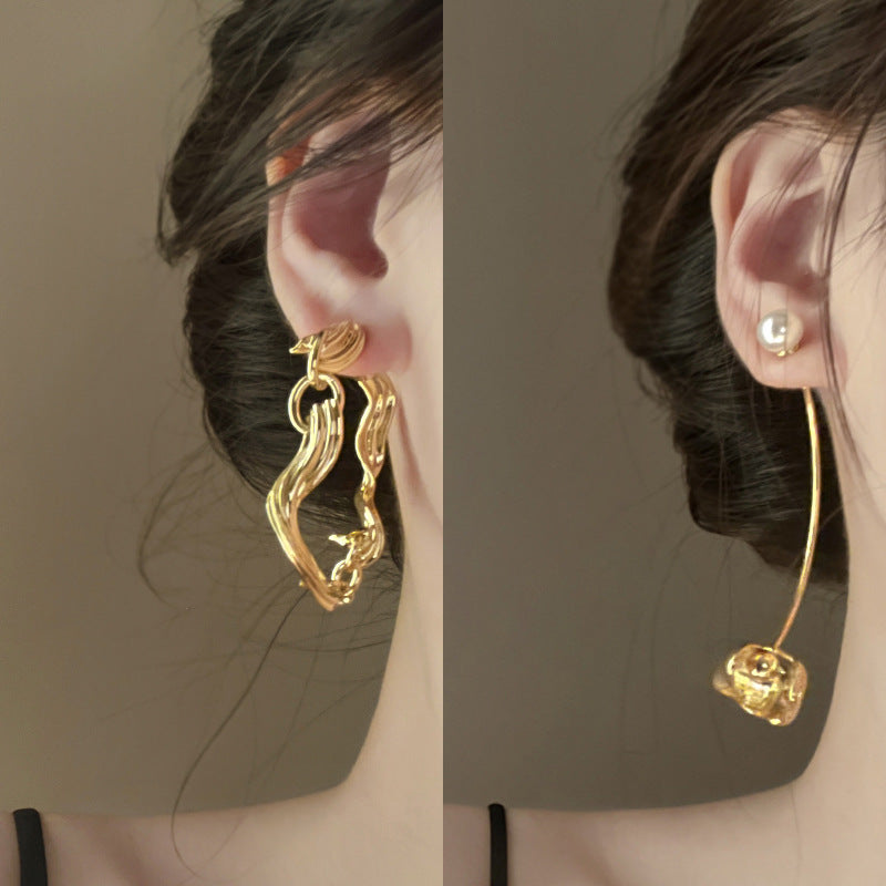 銀針歐美跨境專供花朵珍珠流蘇耳環氣質個性耳釘誇張高級感耳飾女