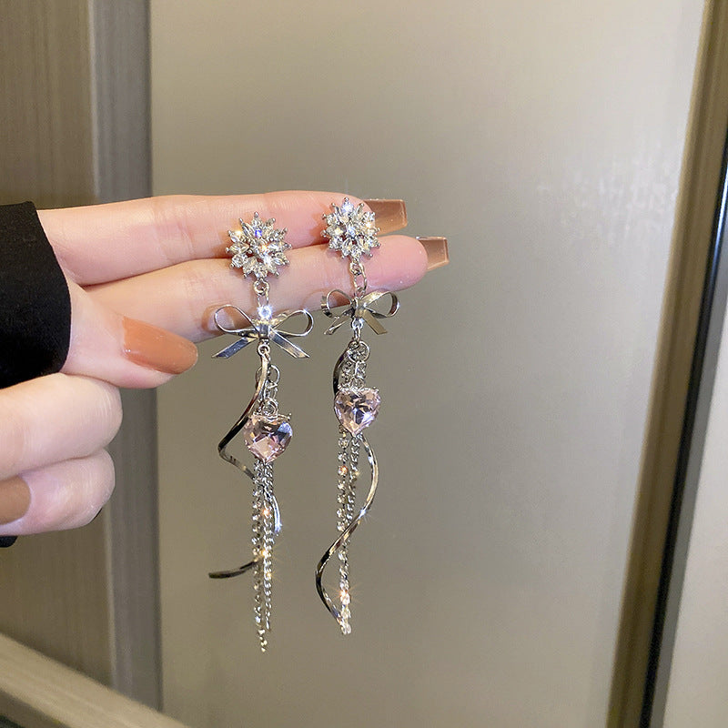 銀針歐美金屬風珍珠蝴蝶花朵流蘇耳釘小衆個性耳環時尚誇張耳飾女