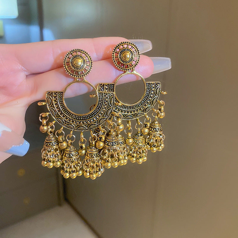 銀針歐美跨境專供花朵珍珠流蘇耳環氣質個性耳釘誇張高級感耳飾女