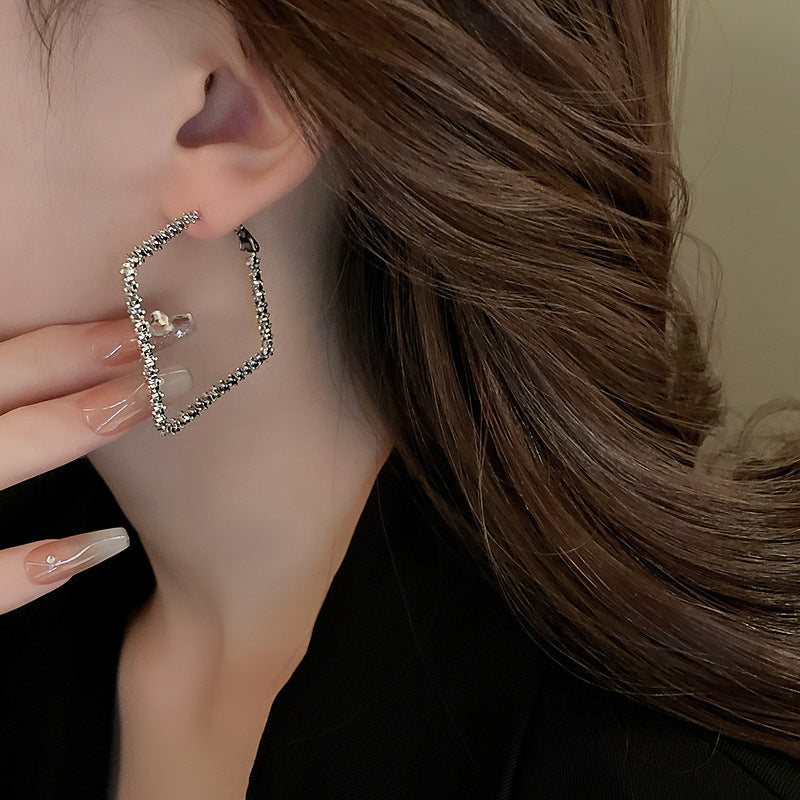 銀針歐美誇張銀色素圈愛心耳環冷淡風時尚耳圈輕奢個性高級感耳飾
