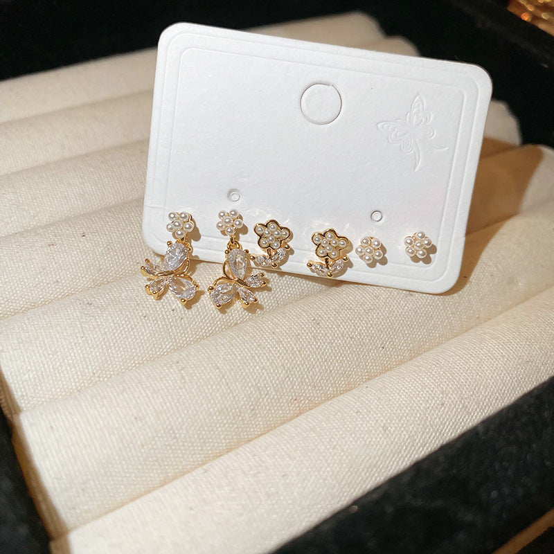 銀針輕奢鋯石几何蝴蝶花朵流蘇耳釘個性冷淡風耳環歐美高級感耳飾