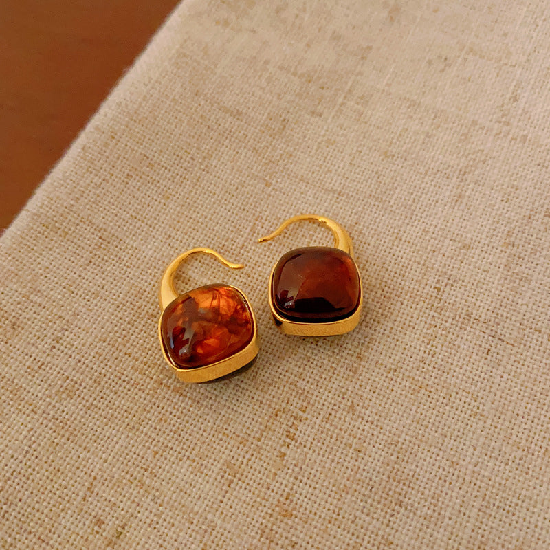 銀針小衆復古C形人造虎眼石耳環氣質設計感耳釘輕奢高級感耳飾女