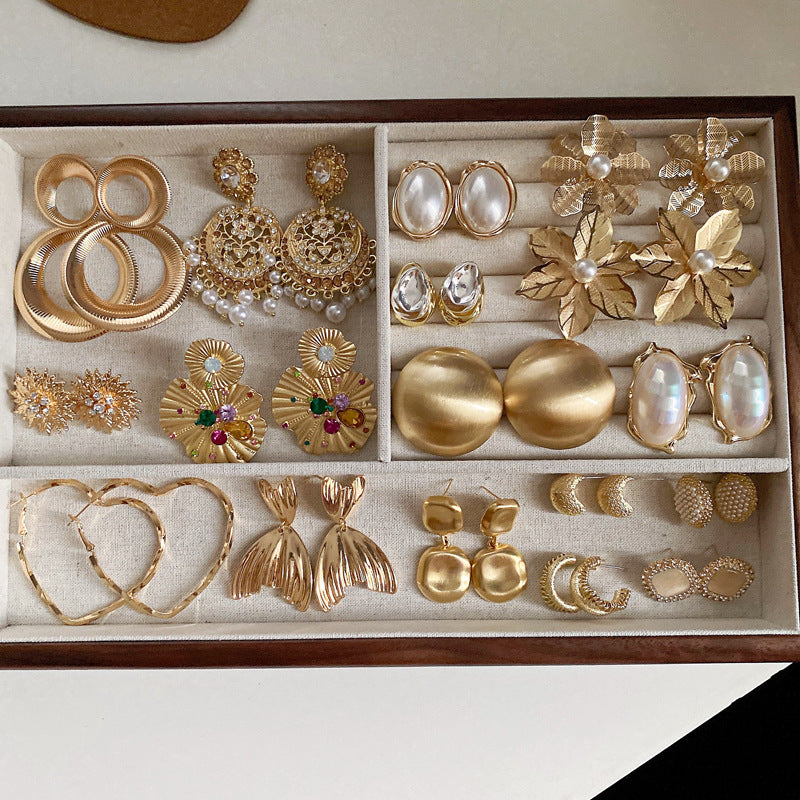 銀針歐美金屬風鏤空花朵魚尾珍珠耳環誇張氣質耳釘重工高級感耳飾