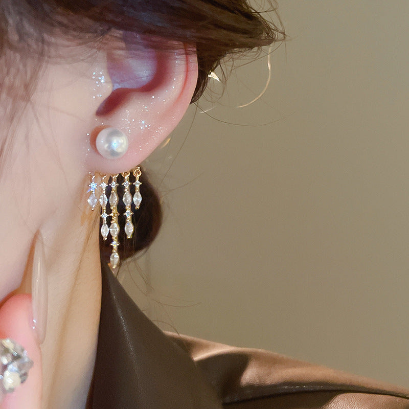 銀針輕奢鋯石几何蝴蝶花朵流蘇耳釘個性冷淡風耳環歐美高級感耳飾