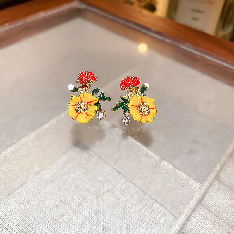 莫奈花園油畫風愛心花朵珍珠耳環時尚氣質耳釘法式甜美小清新耳飾