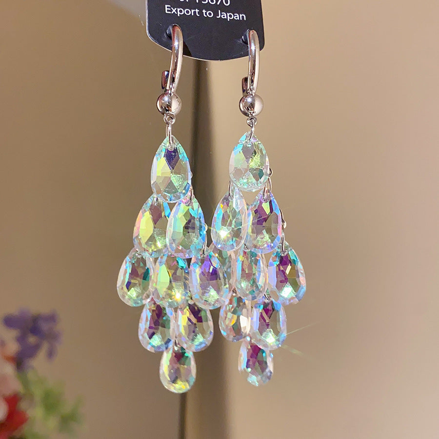 銀針熱銷鑲鑽鋯石水滴蝴蝶流蘇耳環輕奢高級感耳釘耳飾設計感小衆