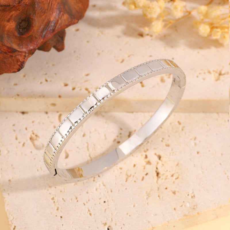 鈦鋼手鐲女簡約設計不掉色大方點點時尚情侶款方塊手環手鐲飾品