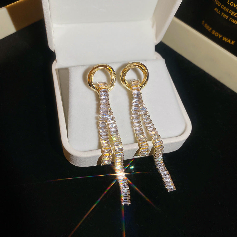 銀針熱銷鑲鑽鋯石水滴蝴蝶流蘇耳環輕奢高級感耳釘耳飾設計感小衆