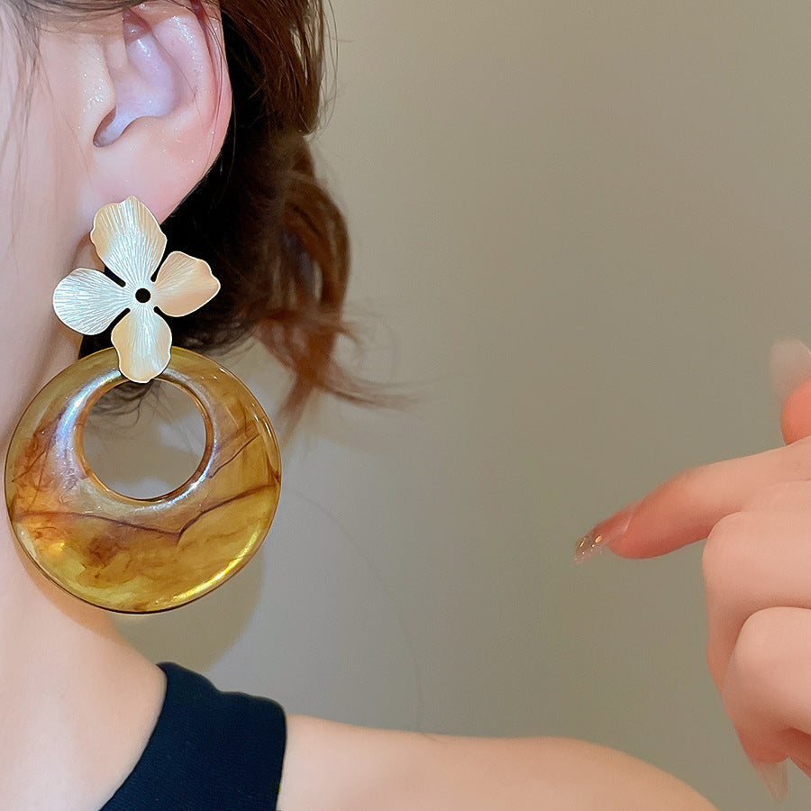 銀針樹脂不規則幾何形鏤空耳環輕奢高級感耳釘復古耳飾設計感小衆