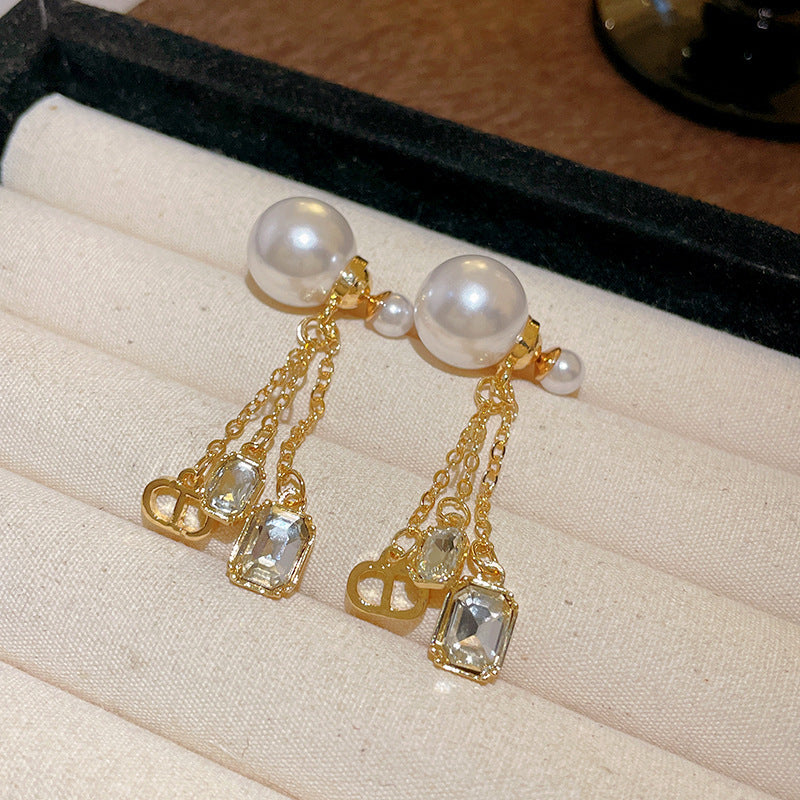 銀針法式復古字母豬鼻子土星珍珠耳環一款兩戴耳釘輕奢高級感耳飾