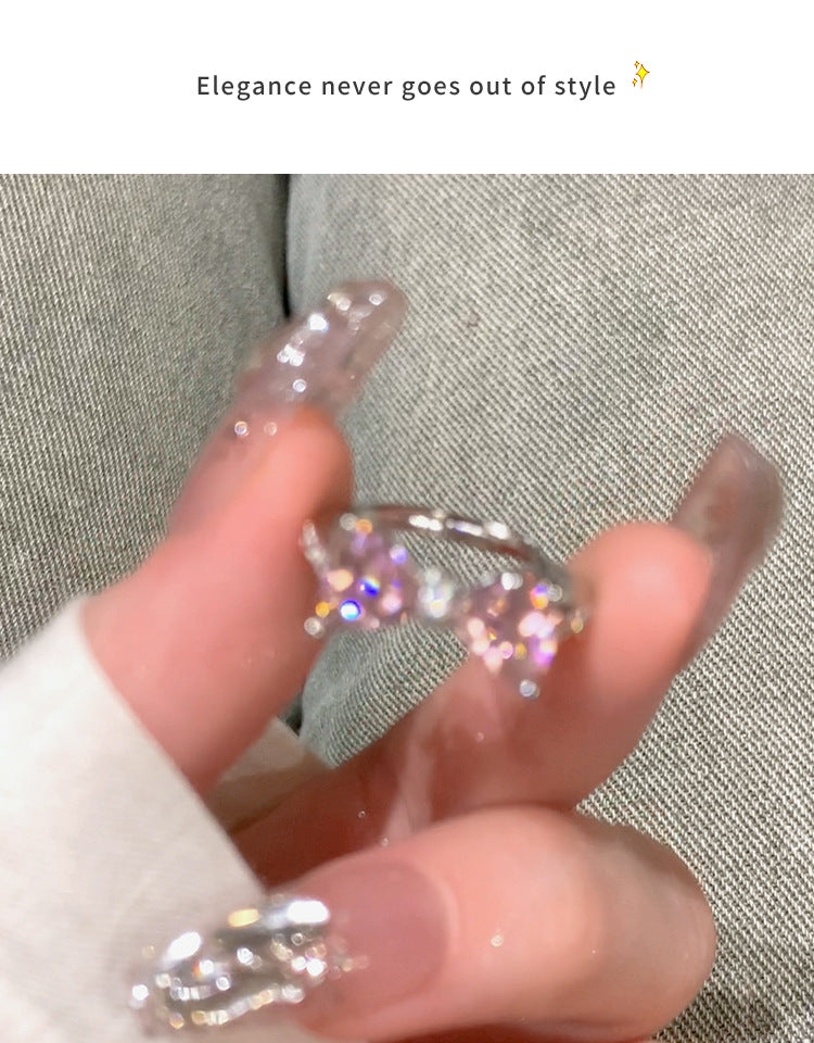 韓系甜美鋯石蝴蝶結開口戒指輕奢高級感食指戒精緻設計感小衆手飾
