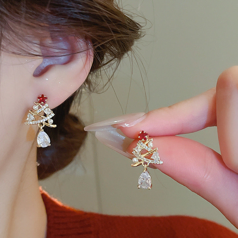 銀針輕奢鋯石几何蝴蝶花朵流蘇耳釘個性冷淡風耳環歐美高級感耳飾