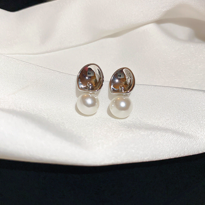 銀針歐美金屬風鏤空花朵魚尾珍珠耳環誇張氣質耳釘重工高級感耳飾