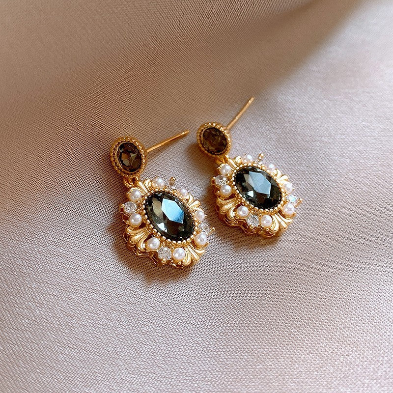 歐美跨境綠色鋯石花朵幾何耳釘氣質百搭耳環輕奢高級感耳飾設計感