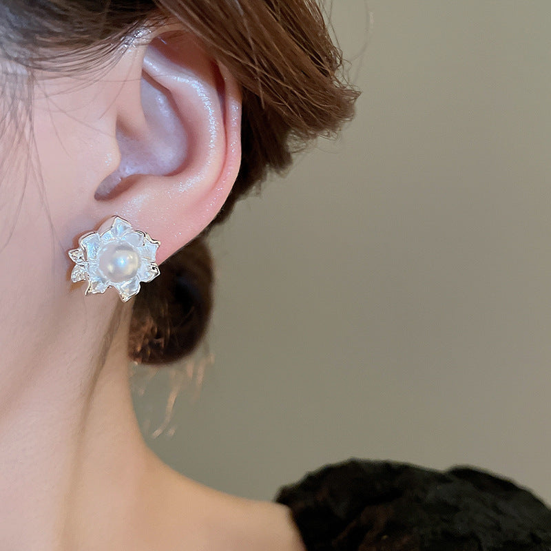 銀針跨境高級感銀色幾何圓珠愛心耳釘小衆個性耳環冷淡風耳飾