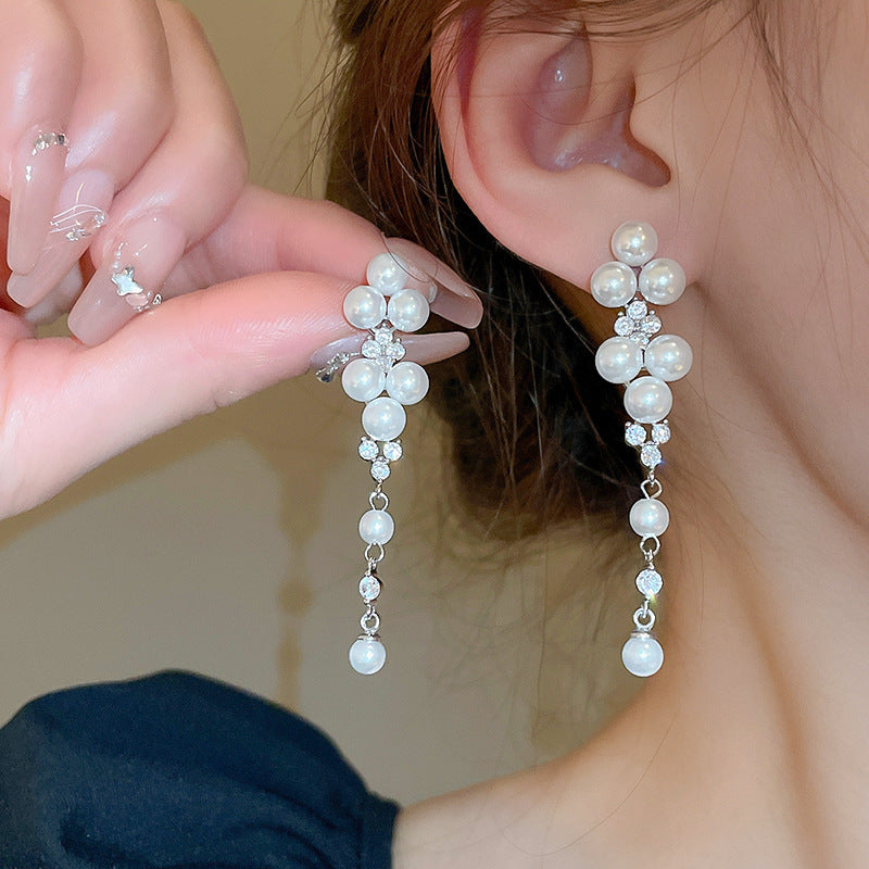 銀針時尚白色系花朵貝殼珍珠耳環氣質新款耳釘歐美時尚高級感耳飾