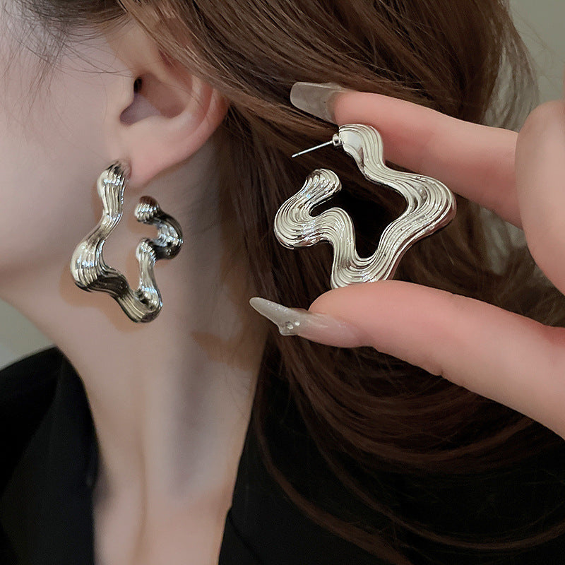 銀針跨境冷淡風銀色鑲鑽鋯石花朵珍珠耳環長款流蘇耳釘高級感耳飾