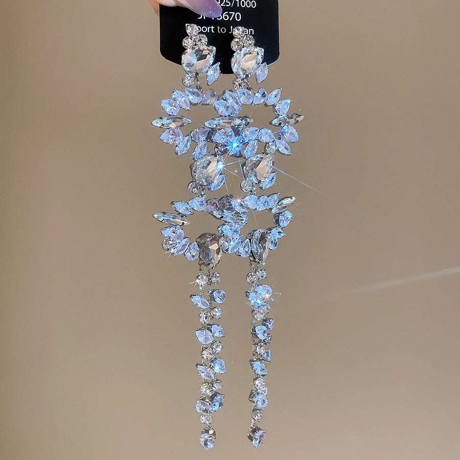 銀針熱銷鑲鑽鋯石水滴蝴蝶流蘇耳環輕奢高級感耳釘耳飾設計感小衆