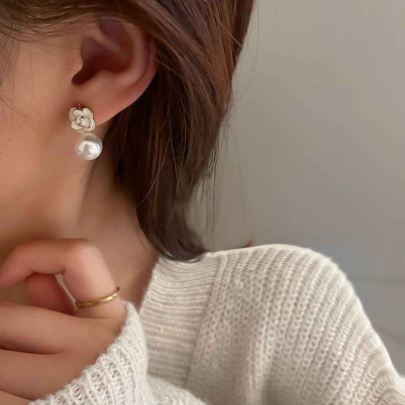 銀針輕奢鋯石花朵蝴蝶珍珠款耳釘氣質耳環高級感秋冬法式復古耳飾
