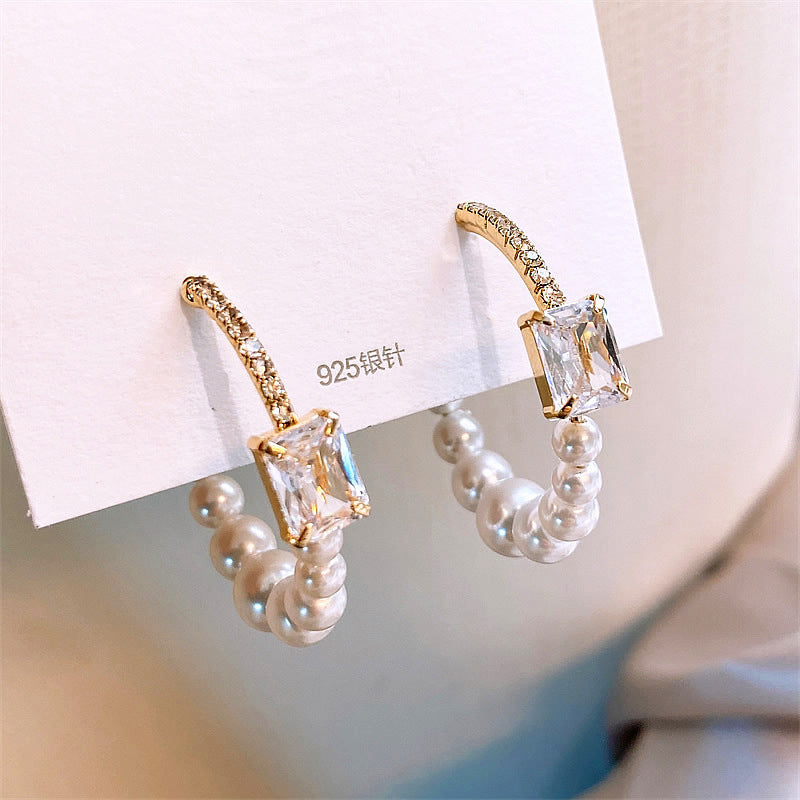 銀針歐美輕奢人造鋯石水晶款愛心耳釘時尚宮廷風耳環高級感耳飾女