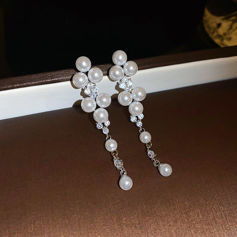 銀針時尚白色系花朵貝殼珍珠耳環氣質新款耳釘歐美時尚高級感耳飾