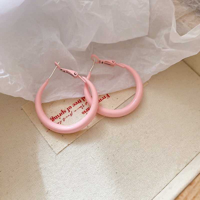 銀針多巴胺彩色耳圈甜美小清新簡約個性耳環設計感小衆歐美耳飾女