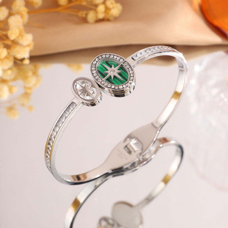 時尚高級感新品八芒星不鏽鋼手鐲跨境女輕奢不掉色彈簧開口手飾品