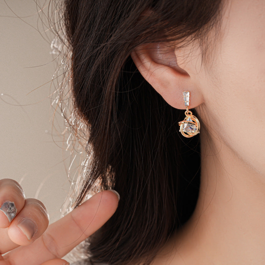 銀針時尚甜酷鋯石三角形旋渦耳釘小衆設計感耳環輕奢高級感耳飾女