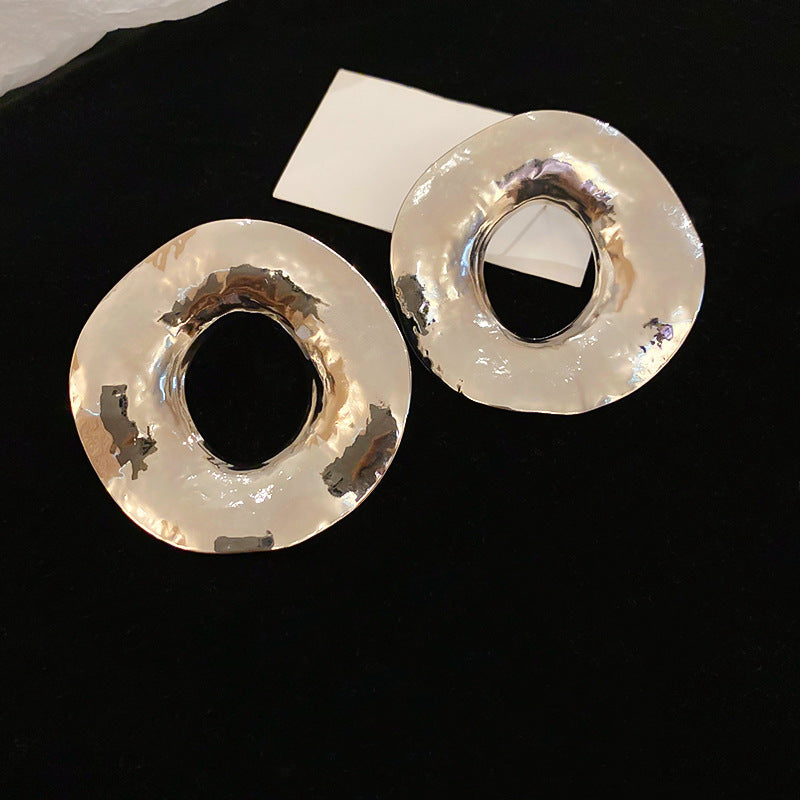 銀針歐美跨境金屬風素圈幾何耳圈氣質個性耳釘耳環誇張高級感耳飾