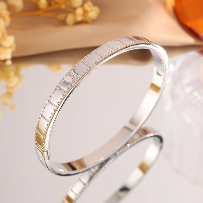 鈦鋼手鐲女簡約設計不掉色大方點點時尚情侶款方塊手環手鐲飾品