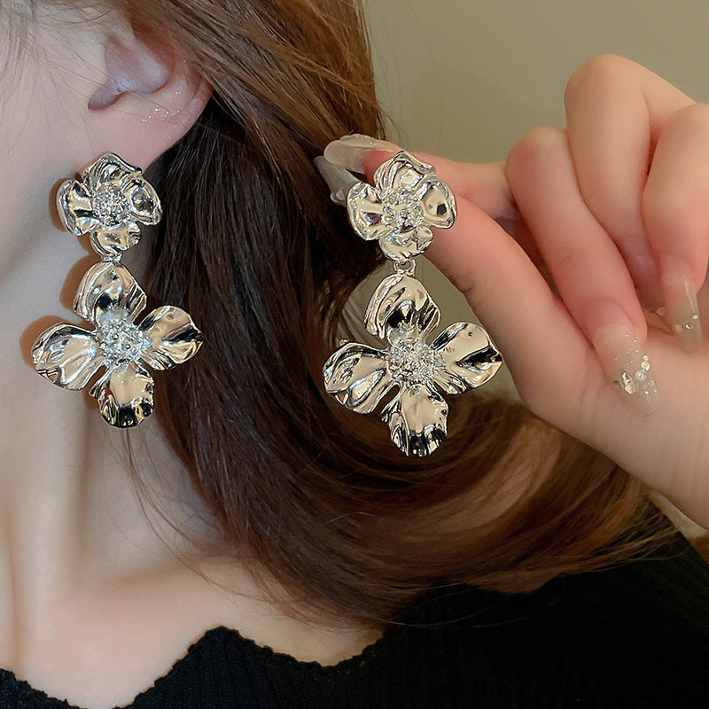 银针欧美跨境花朵几何流苏耳钉时尚金属风耳环轻奢高级感耳饰