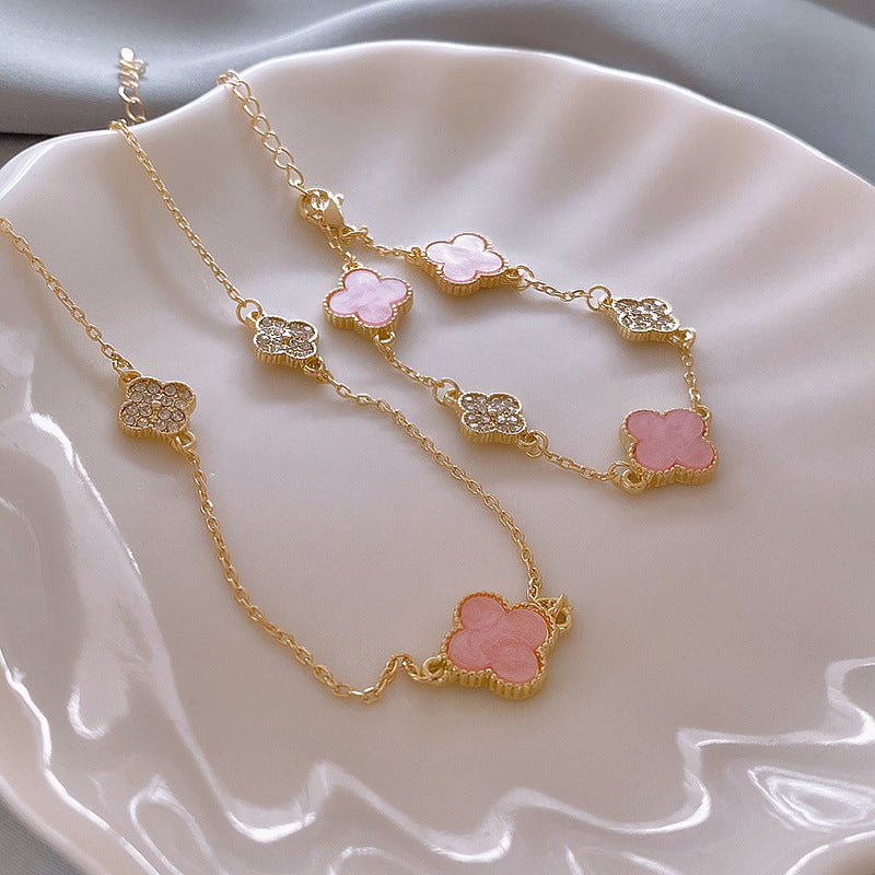 法式輕奢鑲鑽花朵項鍊小衆簡約設計感鎖骨鏈氣質時尚高級感項飾女