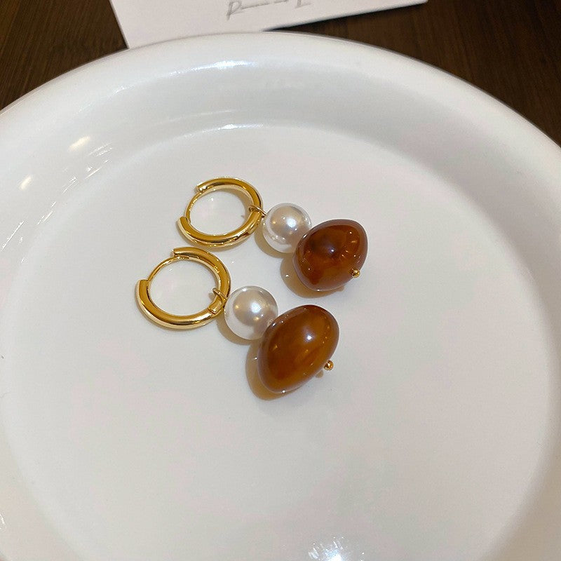 美拉德風咖色幾何花朵愛心耳釘時尚氣質耳環復古高級感耳飾女