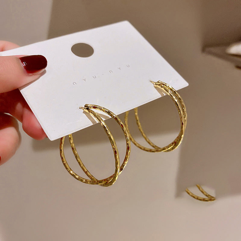 銀針歐美冷淡風鑲鑽愛心圓圈耳圈小衆簡約誇張耳環百搭高級感耳飾