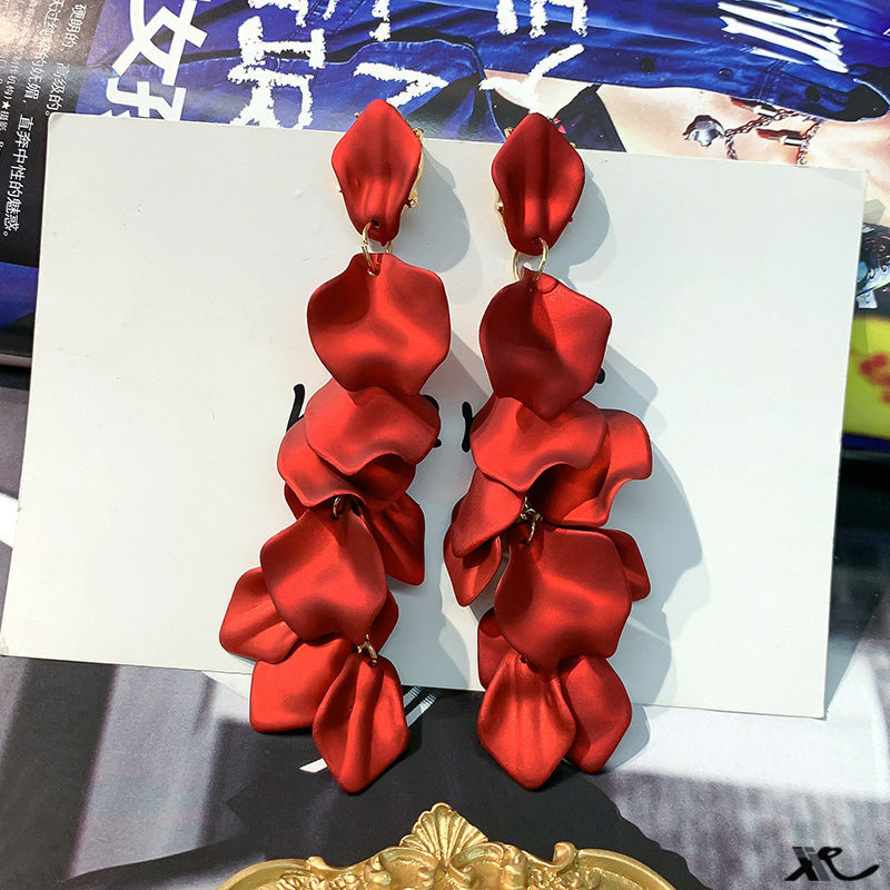 浪漫烏托邦安可拉紅色花朵流蘇耳釘氛圍感長款耳釘輕奢高級感耳飾