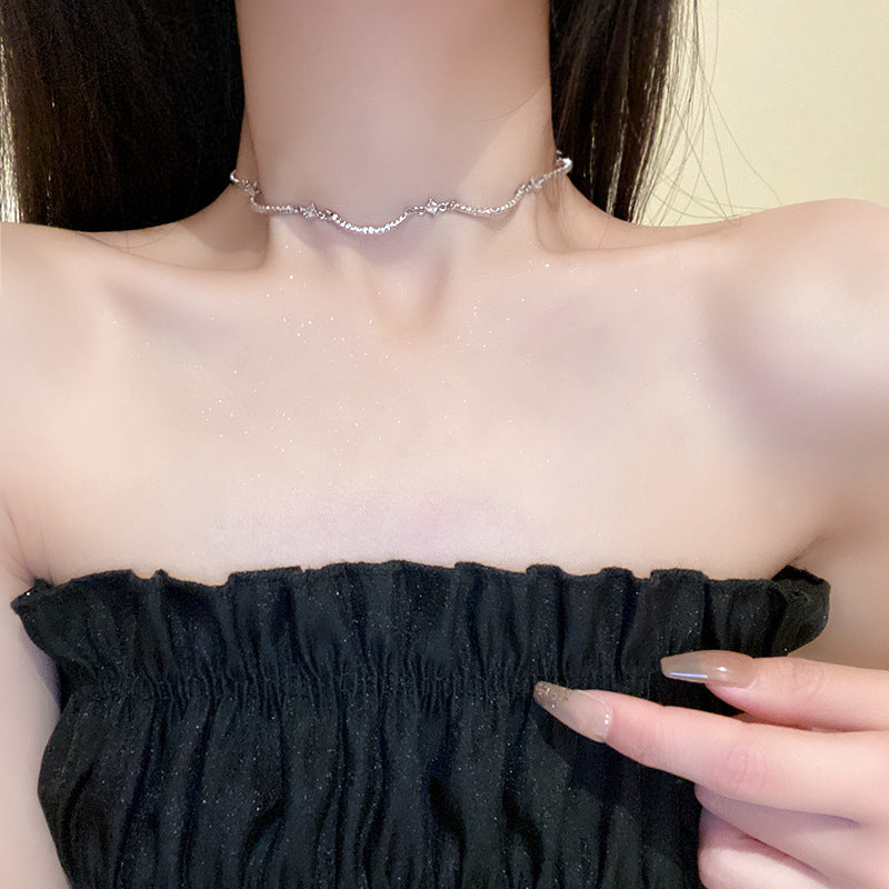 韓國冷淡風鑲鑽鋯石弧線項鍊時尚輕奢氣質鎖骨鏈高級感新款項飾女