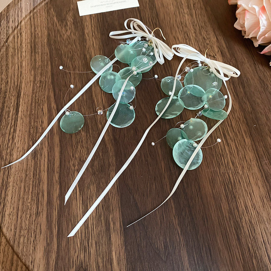 海邊度假風花朵貝殼流蘇長款耳環輕奢高級感耳釘女耳飾設計感小衆