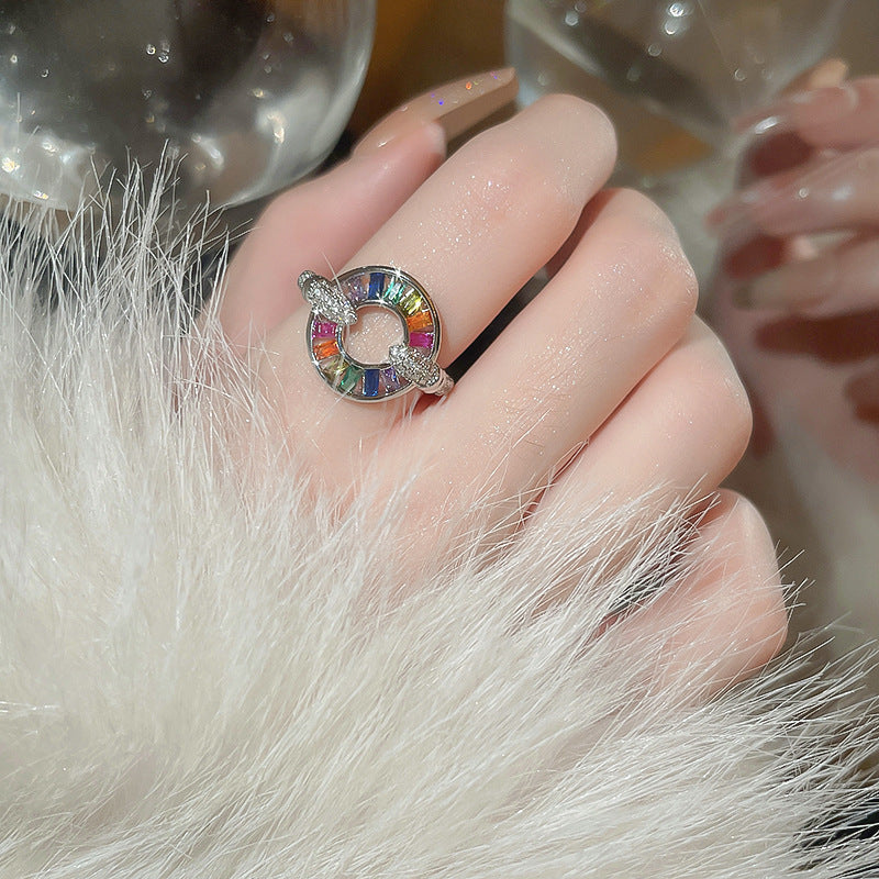 韓國輕奢鋯石圓圈蛇形葫蘆戒指小衆設計感食指戒氣質高級感手飾女