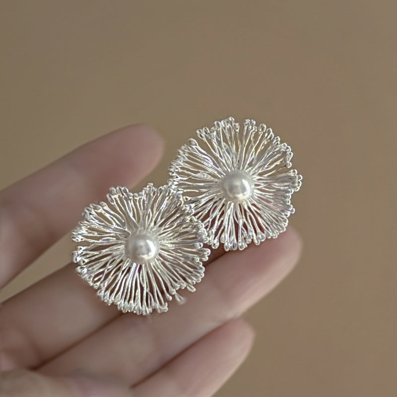 銀針冷淡風透明樹脂水滴花朵珍珠耳環時尚耳釘跨境歐美高級感耳飾