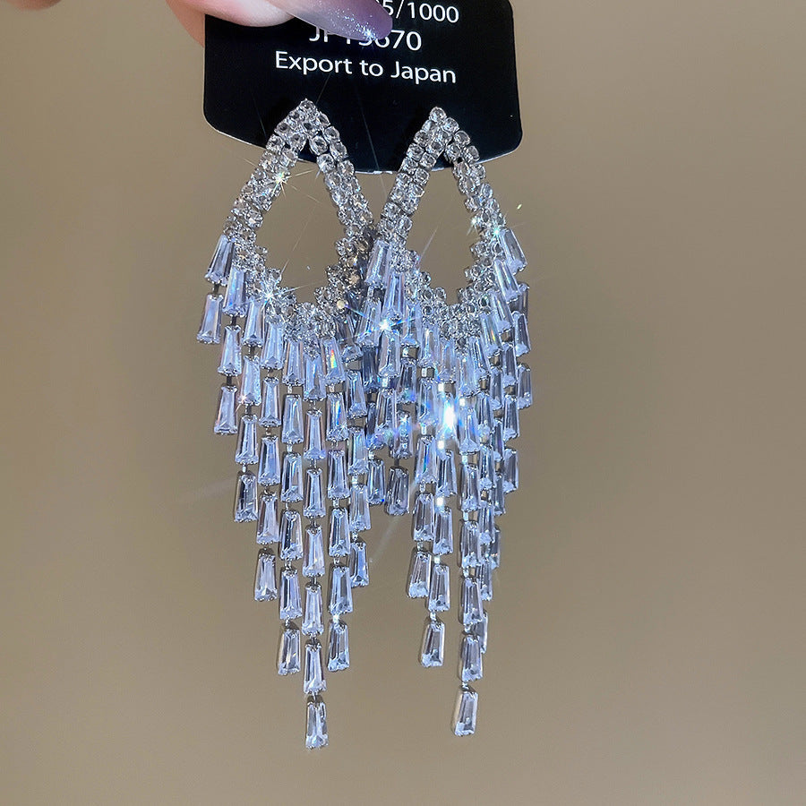 銀針熱銷鑲鑽鋯石水滴蝴蝶流蘇耳環輕奢高級感耳釘耳飾設計感小衆