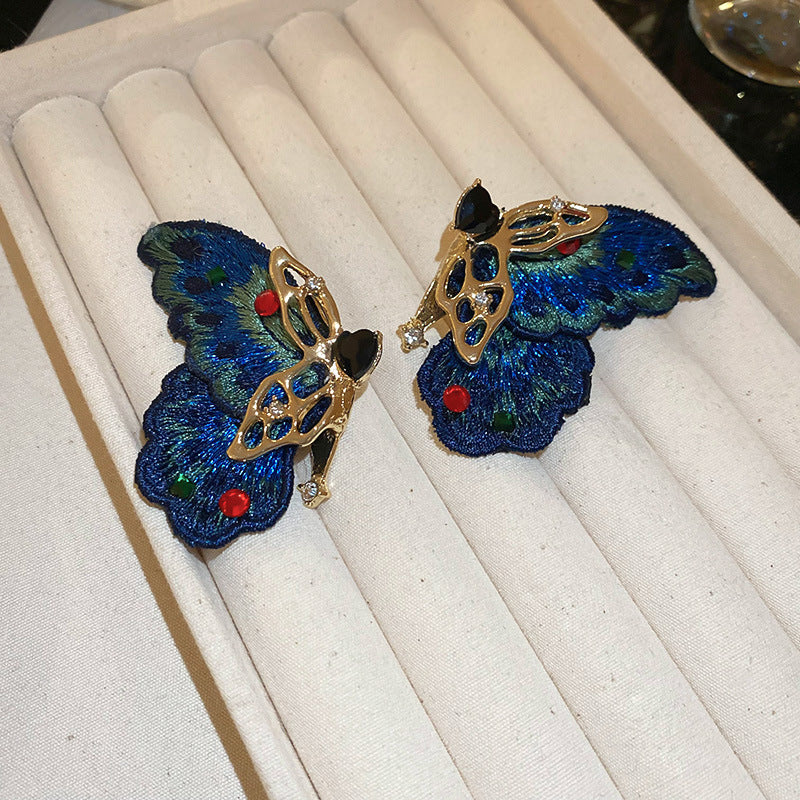 銀針小清新藍色米珠水晶花朵耳環甜美少女耳釘輕奢高級感耳飾
