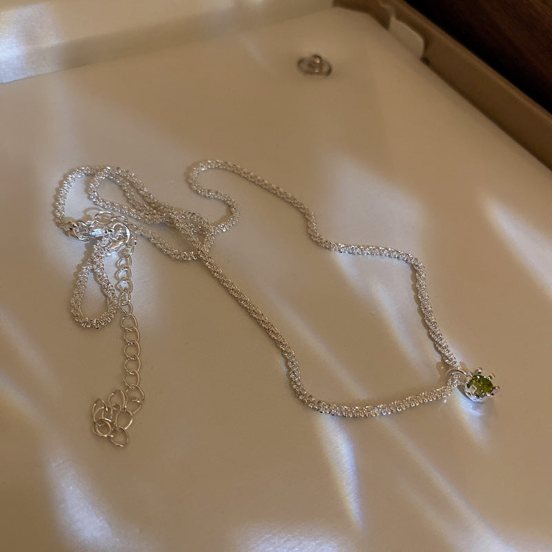 時尚波光粼粼鑲鑽抹茶綠吊墜項鍊氣質鎖骨鏈簡約設計感百搭項飾女